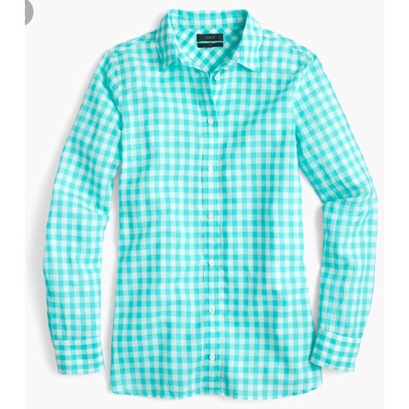J. Crew Tops - J. Crew | Aqua Blue Gingham Boy Fit Button Down 0